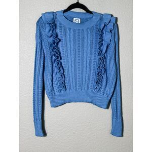 Blue Rain Women Ruffled Sweater Blue Large Cottagecore Twee BOHO  Western